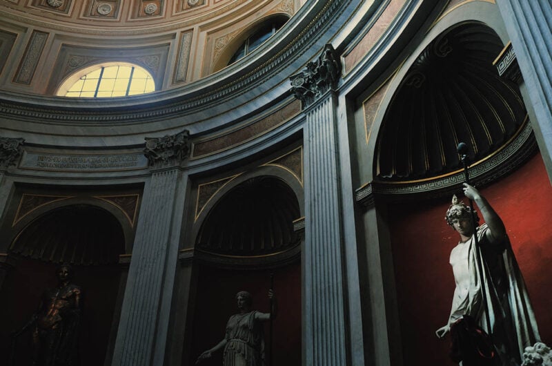 inside the Vatican Museums at night