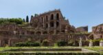 view of ancient Roman ruins on the Palatine Hill across the Circus Maximus in Rome