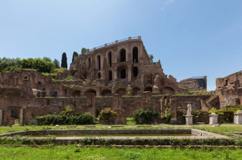 view of ancient Roman ruins on the Palatine Hill across the Circus Maximus in Rome