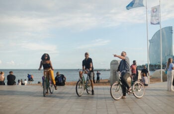 A group of travelers taking a bike tour of Barcelona's Gothic Quarter with LivTours picture by Maggie Kaiserman
