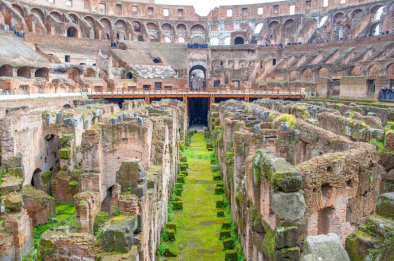 the remains of tunnels below the Colosseum