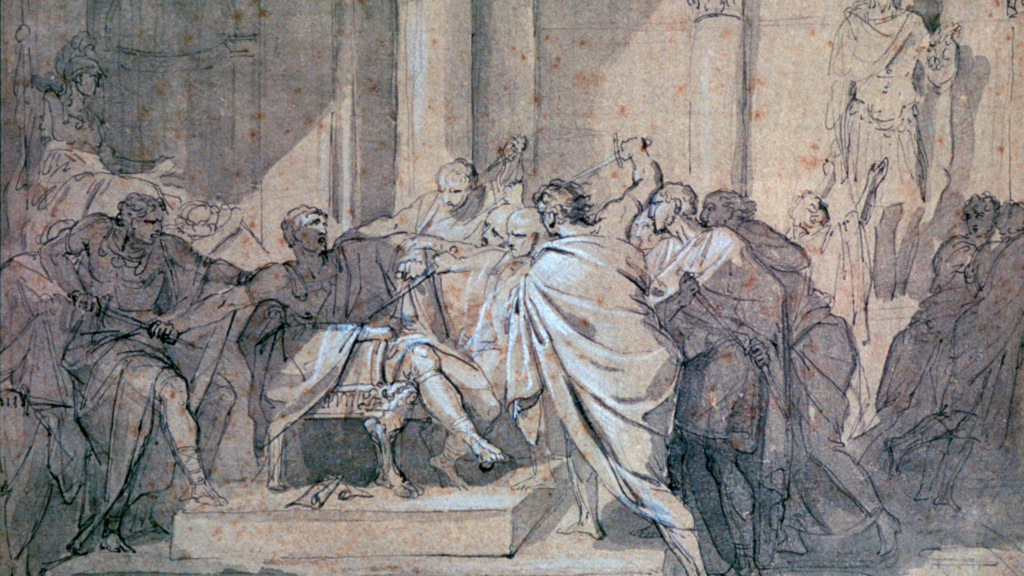 drawing of Caesar being stabbed