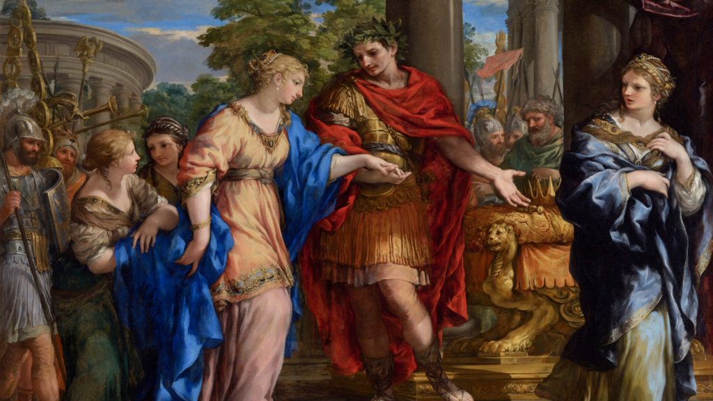 painting of a roman general and a woman (Ceasar and Cleopatra)