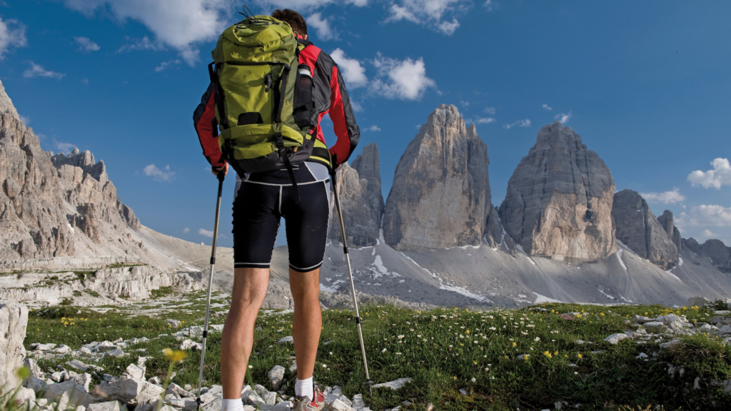 A man hiking in the Dolomites