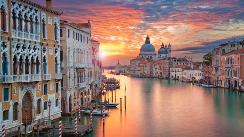View of the Grand Canal in Venice at sunset