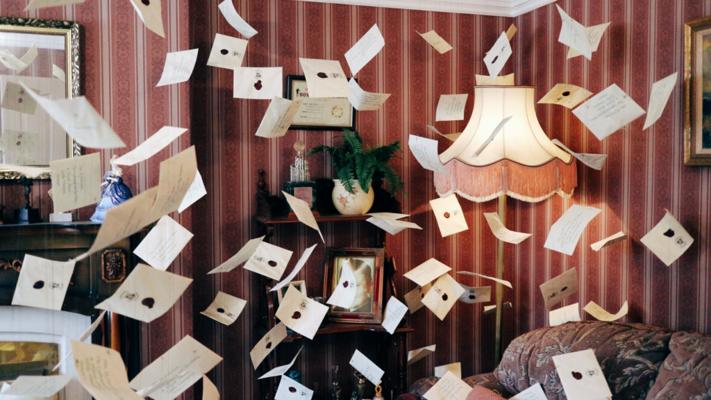 letters flying around a room from the Harry Potter studio tour