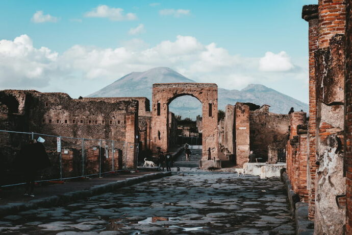 The ruins of Pompeii with Mt Vesuvius in the background