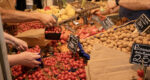 Market, cooking school, gnocchi making, chef, fruit, veggies